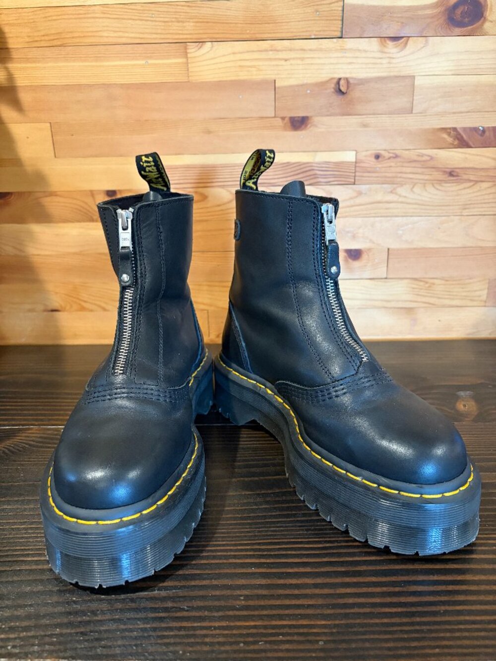 Dr. Martens Jetta Black Leather Front-Zip Platform Boots – Women - 7